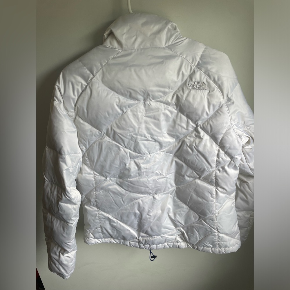Northface 550 Downfill Puffer Coat White with Blue Lining Winter Women’s Large - Picture 6 of 8